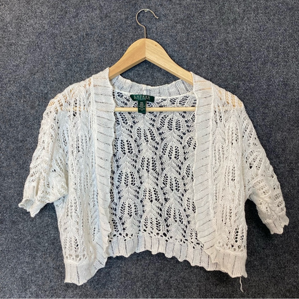 RALPH LAUREN short sleeve white cardigan